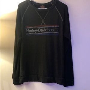 Harley-Davidson Black Sweatshirt with Blue and Red Accents - Preloved